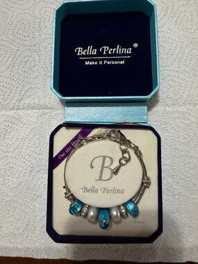bella Perlina Silver-Tone Bracelet with Turquoise and White Beads